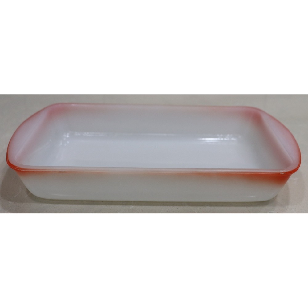 Glasbake J2024 Milk Glass Baking Dish Coral/Persimmon Glow-Rim 1.5 Qt. USA
